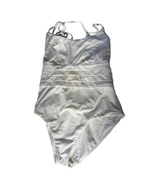 Swimsuits For All Womens White One-Piece Swimsuit M Ruched Strappy Elegant